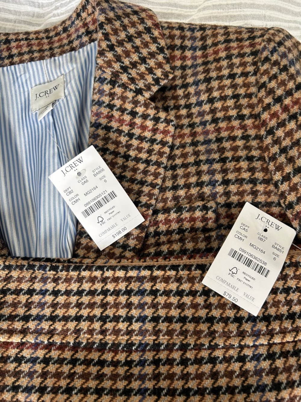 J. Crew Brown and Black Houndstooth Blazer & Matching Skirt Set - Picture 4 of 9